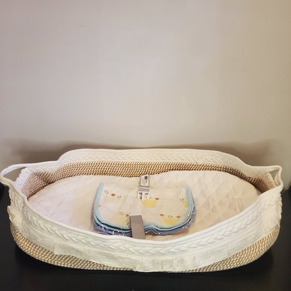 New - Rope Baby Changing Basket with Handles and Fringe